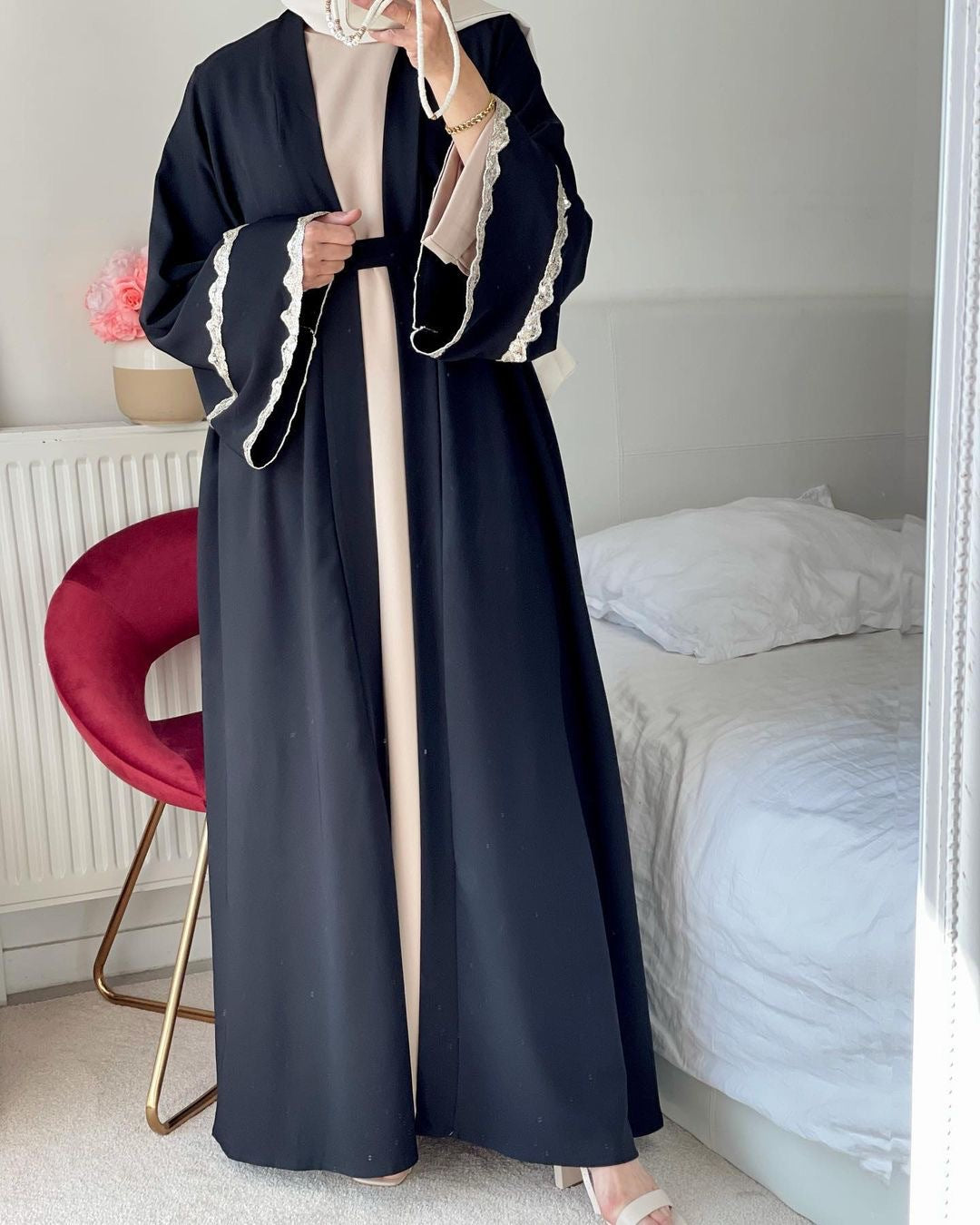 Spliced Lace Cardigan Abaya