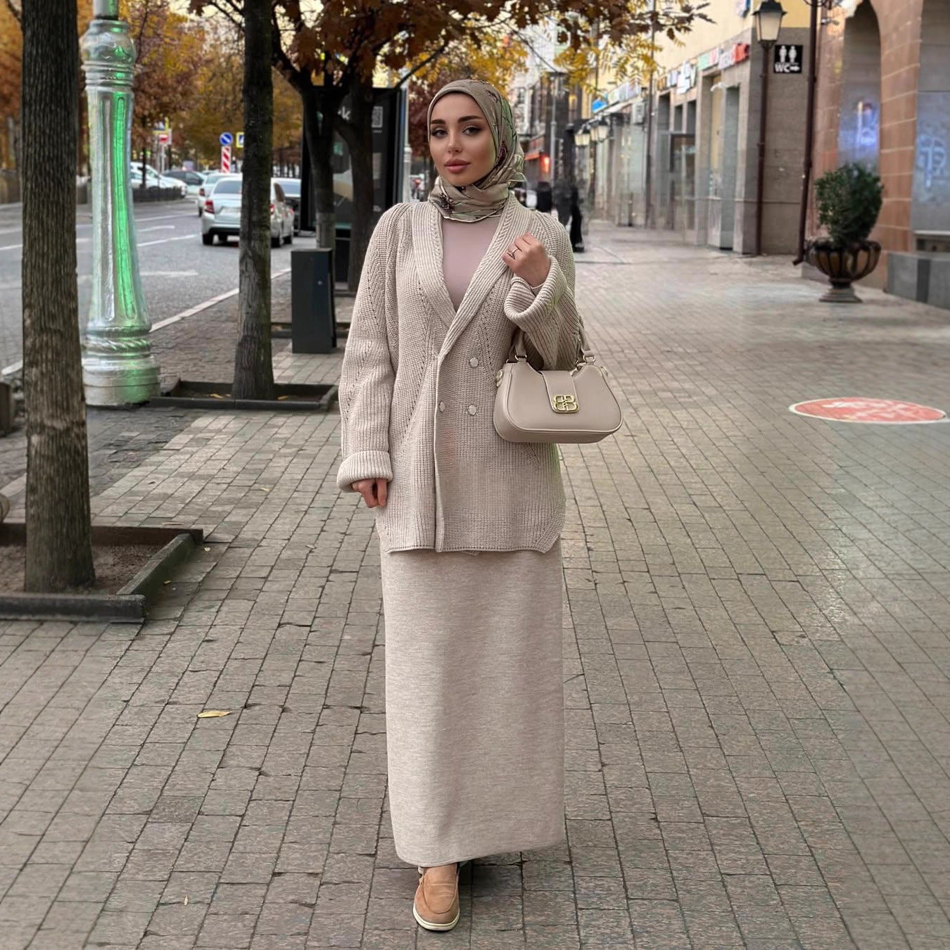 Button Sweater Jacket And Sheath Skirt Set
