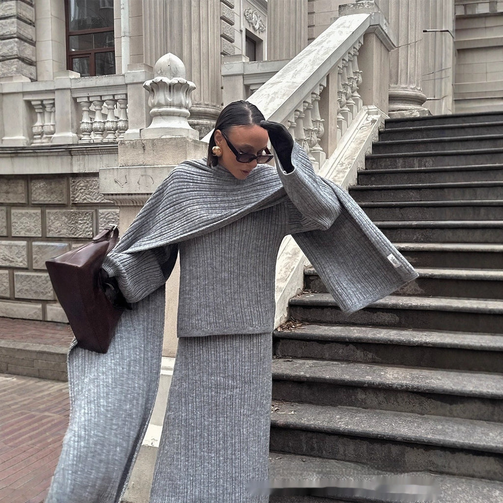Crew Neck Pullover Sweater Three-piece Set
