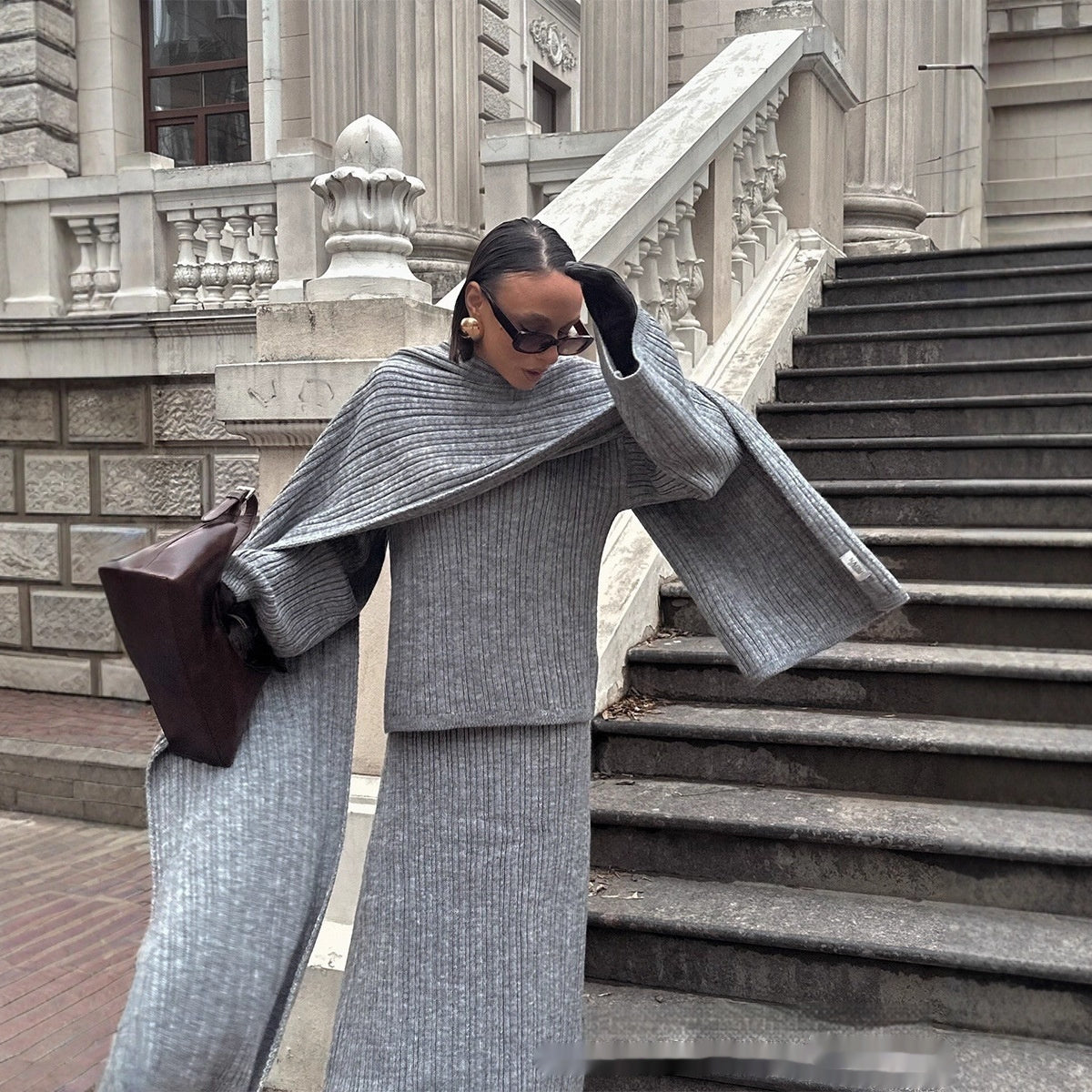 Crew Neck Pullover Sweater Three-piece Set